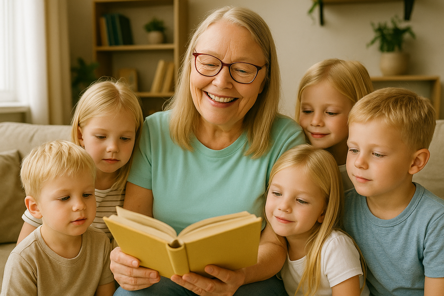 Grandmother Reading to Grandchildren