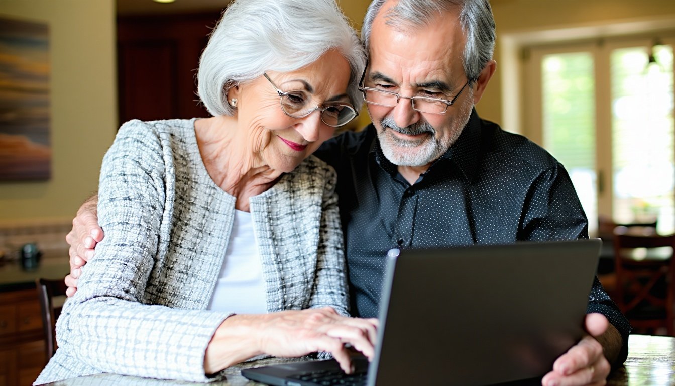 Older couple looking at a laptop together